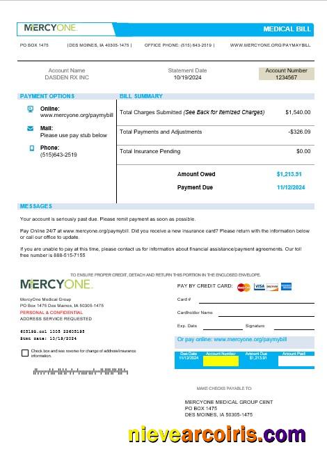 USA Iowa MercyOne medical business utility bill